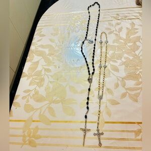 VTG Lot Of 2 Catholic Rosary Beads Crusifix Cross Necklace Prayer Italy